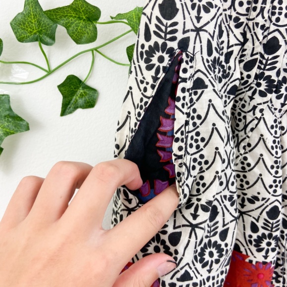 Moi black orange paisley print knee length button skirt - Picture 3 of 7